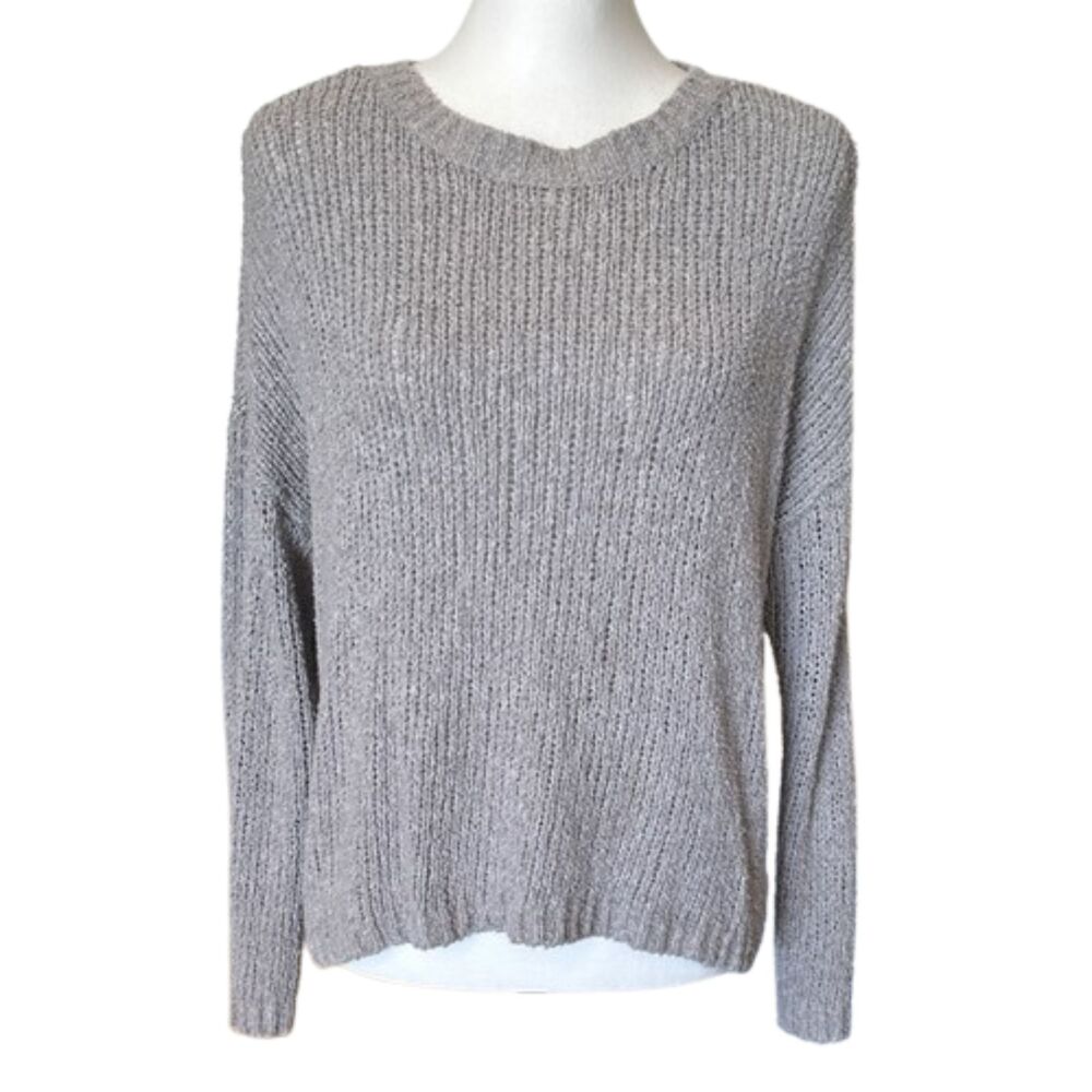 Aerie Crew Neck Chunky Knit Sweater Medium Beachy Breathable Slouchy Boho Grey
